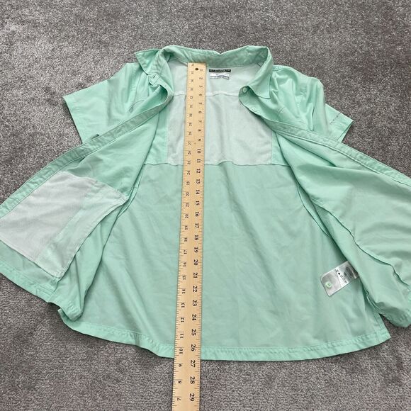 Columbia PFG Tamiami Active Shirt Womens Xl Green Short Sleeve Zip Pocket Casual - Picture 10 of 13